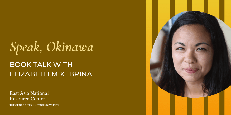 event banner with speaker headshot; text: Speak, Okinawa Book Talk with Elizabeth Miki Brina
